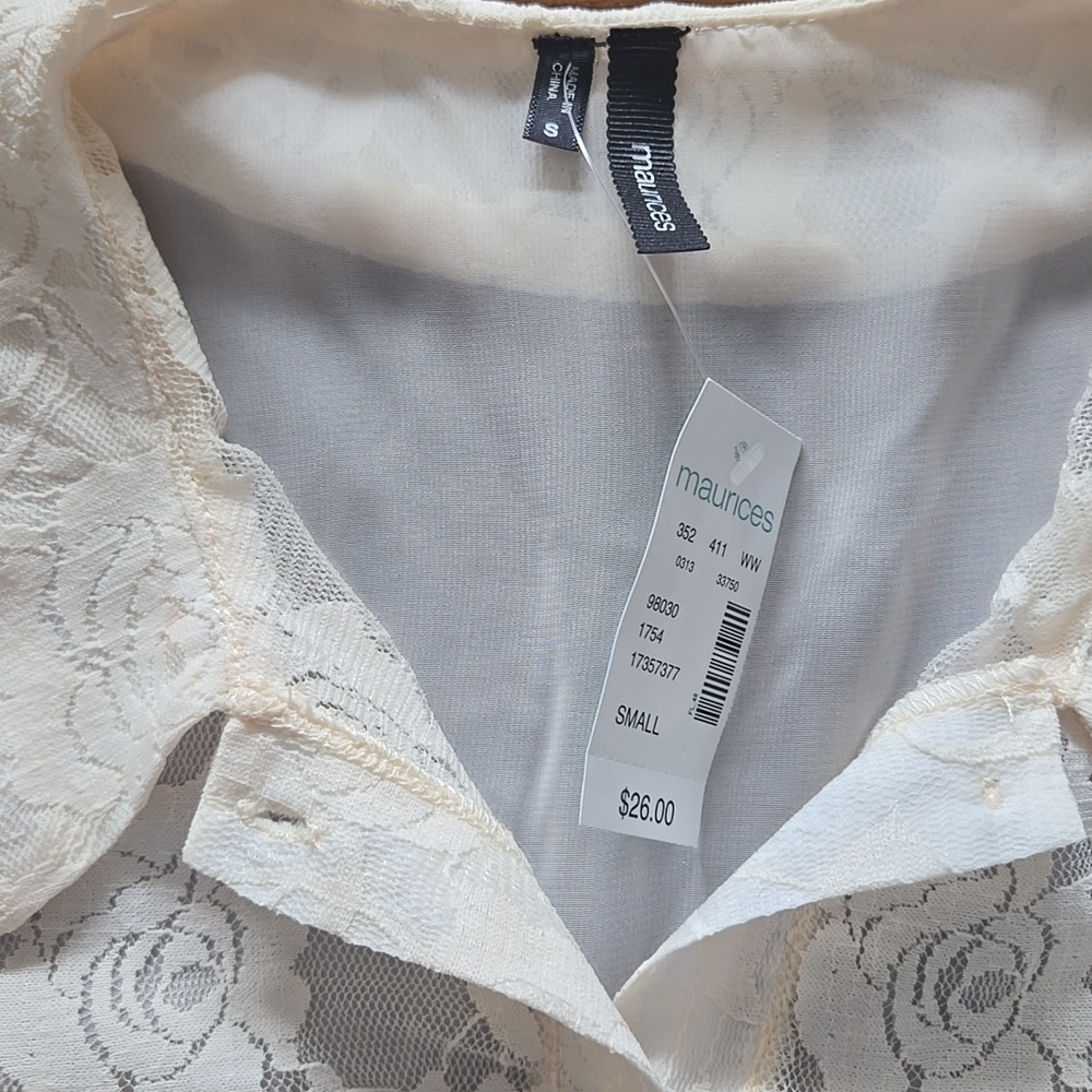 NWT Maurice's Cream Lace Sleeveless Peter Pan Collar Top Size Small - Picture 5 of 10